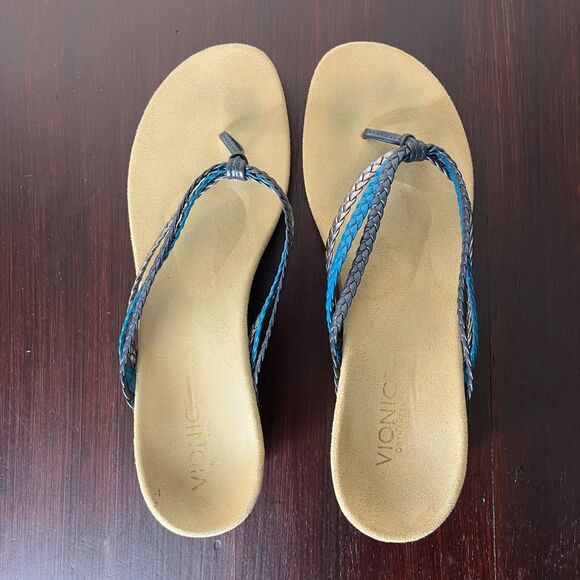 Vionic RAMBA Wedge Heel Metallic Braid Sandals Sz 11 Orthaheel Arch Support - Picture 4 of 8